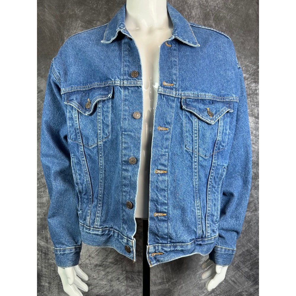 VTG International Denim Trucker Jacket Mens XL 2XL Blue Eagle Graphic Back